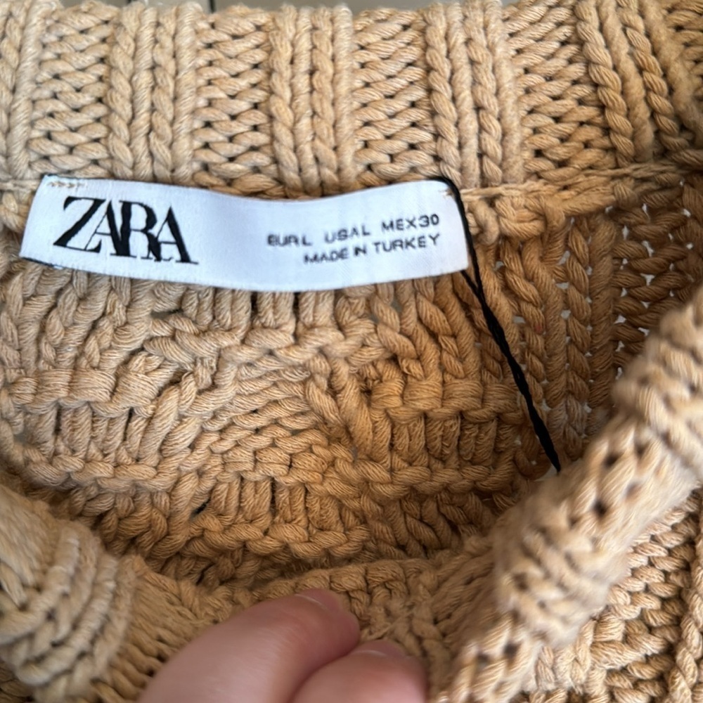 Zara mid camel short sleeve textured sweater size large - Picture 3 of 7